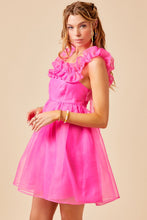 Shocking Pink Ruffle Detail Organza Puff Dress