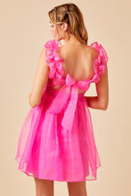 Shocking Pink Ruffle Detail Organza Puff Dress