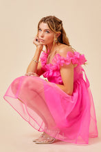 Shocking Pink Ruffle Detail Organza Puff Dress