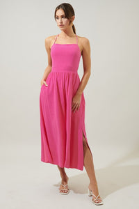 Fuchsia Aisha Open Back Lace Up Midi Dress