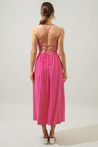 Fuchsia Aisha Open Back Lace Up Midi Dress