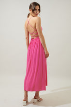 Fuchsia Aisha Open Back Lace Up Midi Dress