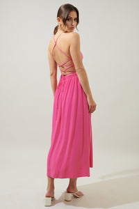Fuchsia Aisha Open Back Lace Up Midi Dress