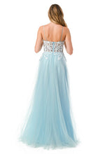 Ice Blue Embroidered Long Tulle Evening Dress