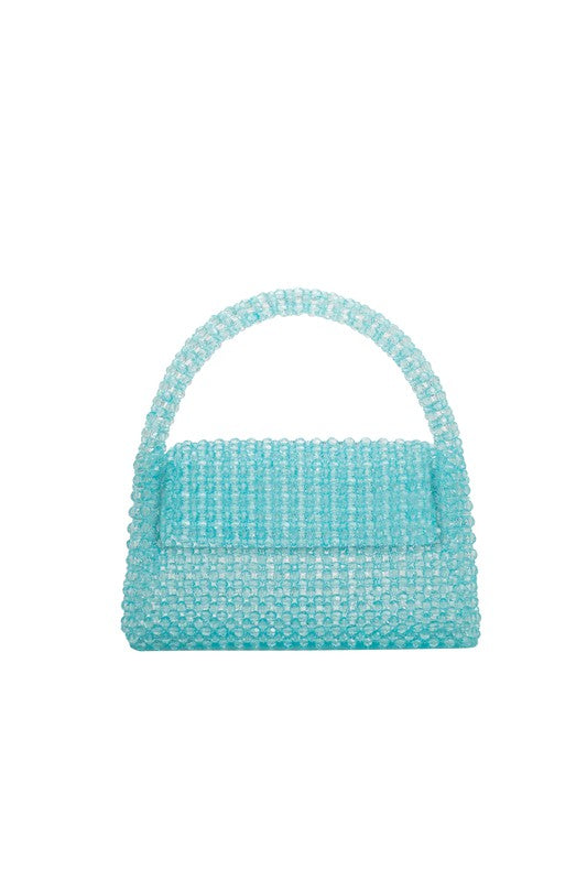 Aqua Sherry Lime Beaded Top Handle Bag