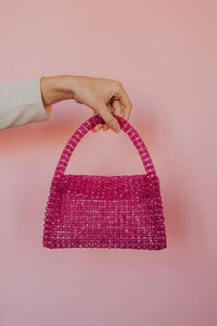 Fuchsia Sherry Lime Beaded Top Handle Bag
