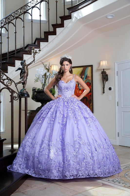 fitted lace wedding dress Lilac Kids Dress with 3D Butterfly Floral Off Shoulder and Cape – American  Stride main image 1