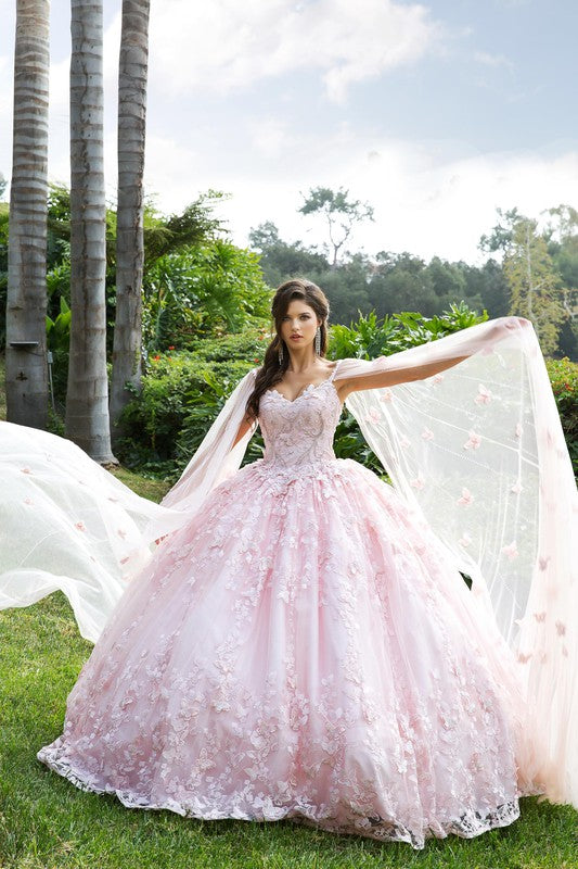 open lace back dress Floral Off Shoulder Quinceanera Dress by House of Wu 26061 26 / Rose/Pink main image 0
