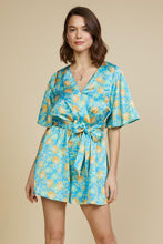 Vivid Blue Mango Floral Print Surplice Romper
