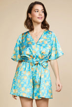 Vivid Blue Mango Floral Print Surplice Romper