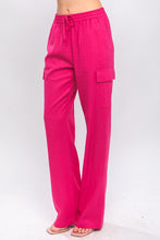 Fuchsia Linen Straight Leg Cargo Pants
