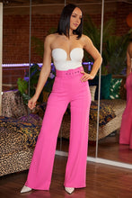 Neon Fuchsia High Waist Pants With Buckle Belt