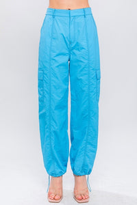 Blue Parachute Cargo Pants w/Adjustable Toggles
