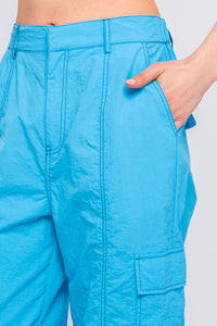 Blue Parachute Cargo Pants w/Adjustable Toggles