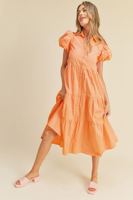 Papaya Button Down Midi Dress