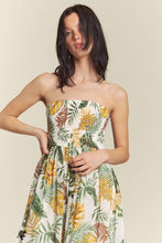 White Combo Leaf Print Smocked Tube Wide Leg Jumpsuit