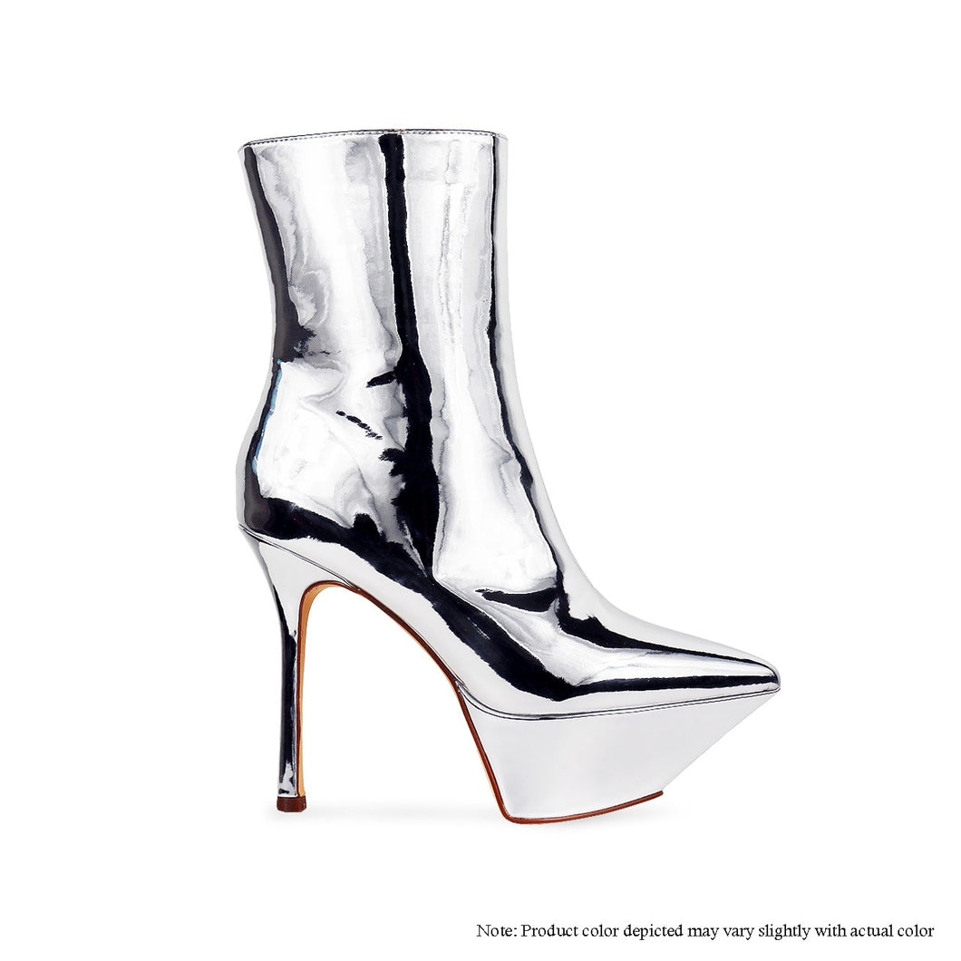 Silver Selene-2 Pointed Platform Stiletto Bootie