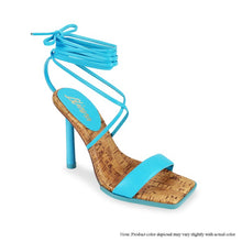 Blue Square Toe Cap W/Pencil Heel Tie Up Strap