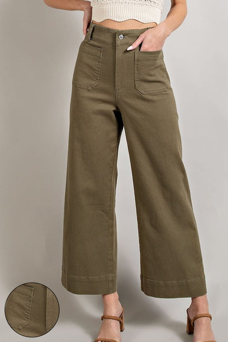 Olive Soft Washed Wide Leg Pants