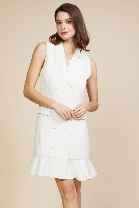 Off White Woven Sleeveless Coat Dress