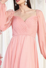 Dusty Rose Long Sleeve Floor Length A-line Dress