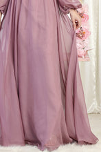 Mauve Long Sleeve Floor Length A-line Dress