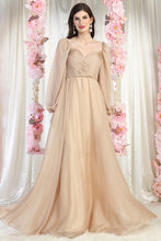 Champagne Long Sleeve Floor Length A-line Dress