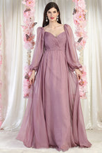 Mauve Long Sleeve Floor Length A-line Dress