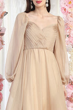 Champagne Long Sleeve Floor Length A-line Dress