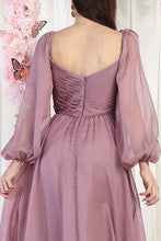 Mauve Long Sleeve Floor Length A-line Dress