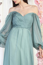 Sage Long Sleeve Floor Length A-line Dress