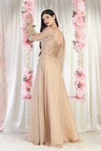 Champagne Long Sleeve Floor Length A-line Dress