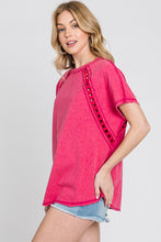 Fuchsia Mineral Wash Trim Short Sleeve Shirt