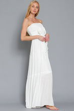 Off White Tube Smocked Tie Front Top Lace Trim Tiered Maxi