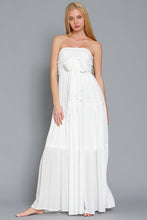 Off White Tube Smocked Tie Front Top Lace Trim Tiered Maxi