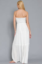 Off White Tube Smocked Tie Front Top Lace Trim Tiered Maxi