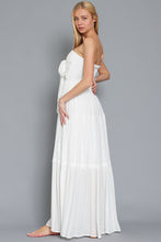 Off White Tube Smocked Tie Front Top Lace Trim Tiered Maxi