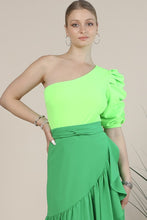 Neon Lime Women One Shoulder Ruched Style Top