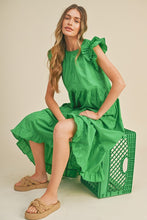 Kelly Green Flutter Sleeve Tiered Midi Dress