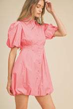 Pink Cosmos Bubble Hem Shirt Dress