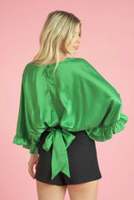 Green V-Neck Tie Back Top