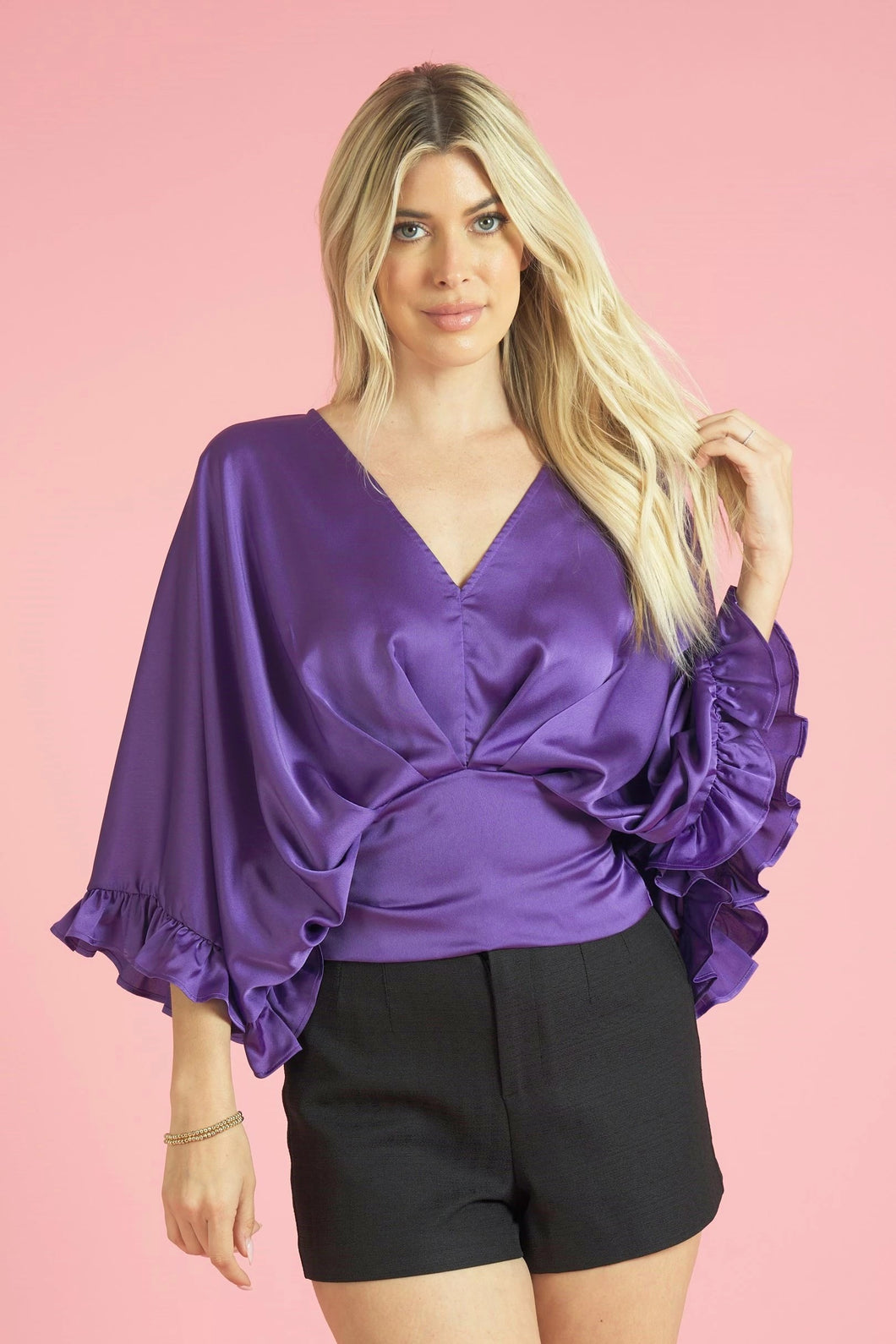 Purple V-Neck Tie Back Top