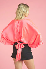 Neon Coral V-Neck Tie Back Top