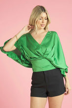 Green V-Neck Tie Back Top