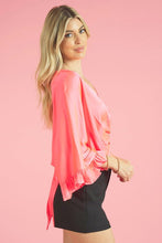 Neon Coral V-Neck Tie Back Top