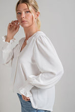 Off White V-Neck Long Sleeve Top