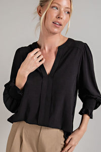 Black V-Neck Long Sleeve Top