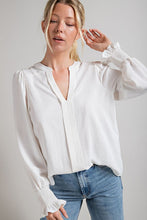 Off White V-Neck Long Sleeve Top