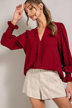 Wine V-Neck Long Sleeve Top
