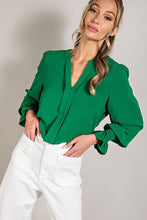 Kelly Green V-Neck Long Sleeve Top